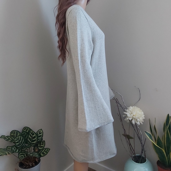 Ralph Lauren chevron chunky knit sweater dress bell long sleeves XL gray midi - Picture 6 of 13